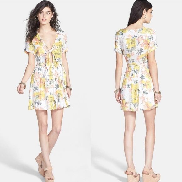 FREE People Part Time Lover Tie Front Mini Dress - Picture 1 of 16